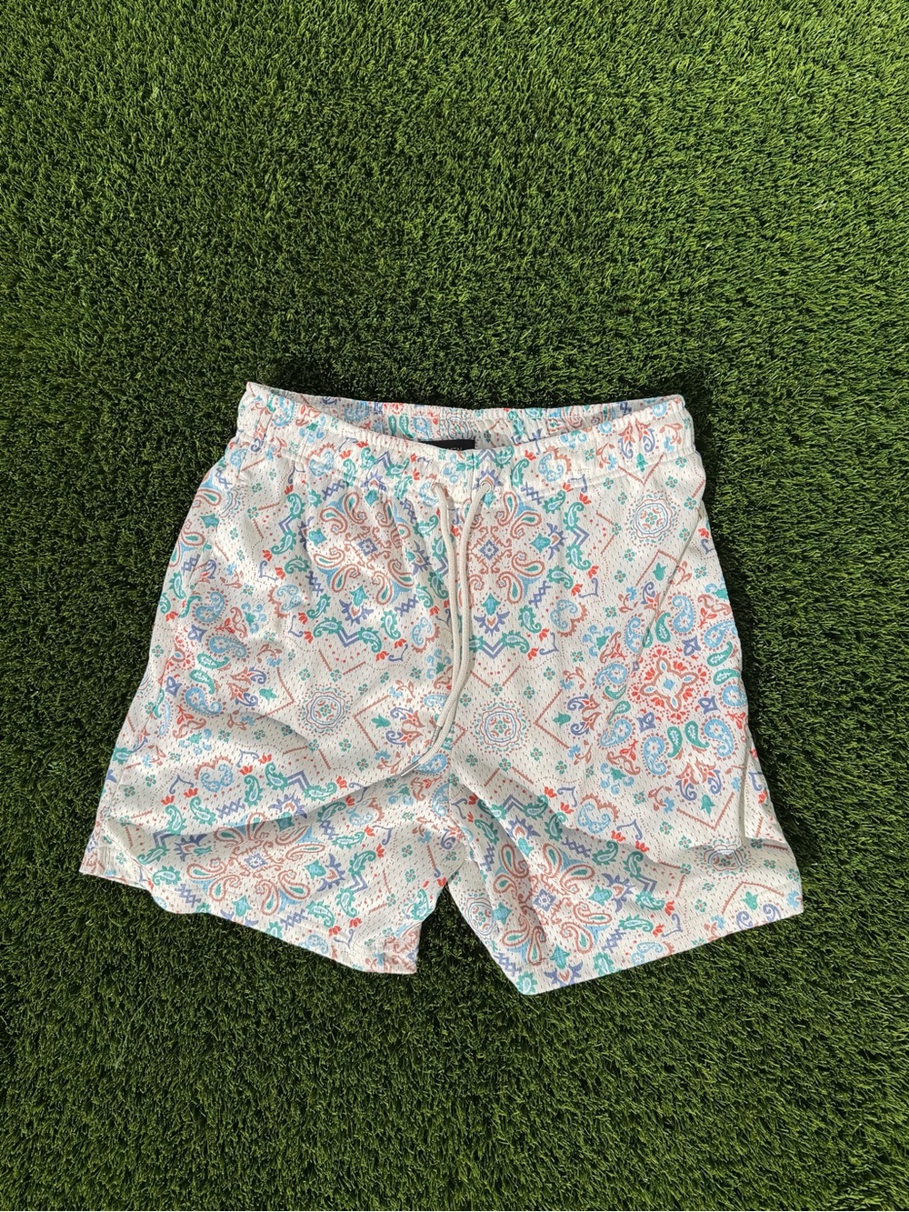 Fashion Nova White Paisley Print Mesh Shorts